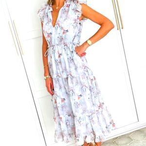 BRAND NEW ALEXA B  NITE SILKY CAP SLEEVE V-NECK MULTI-COLOR KNEE LENGTH DRESS